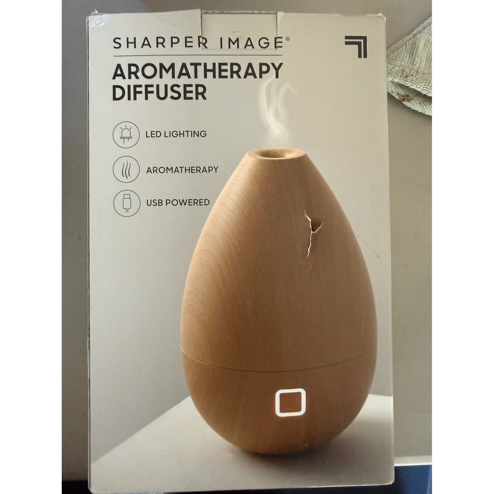 Sharper Image Aromatherapy Diffuser Wood Grain LED Light USB Powered 180ml